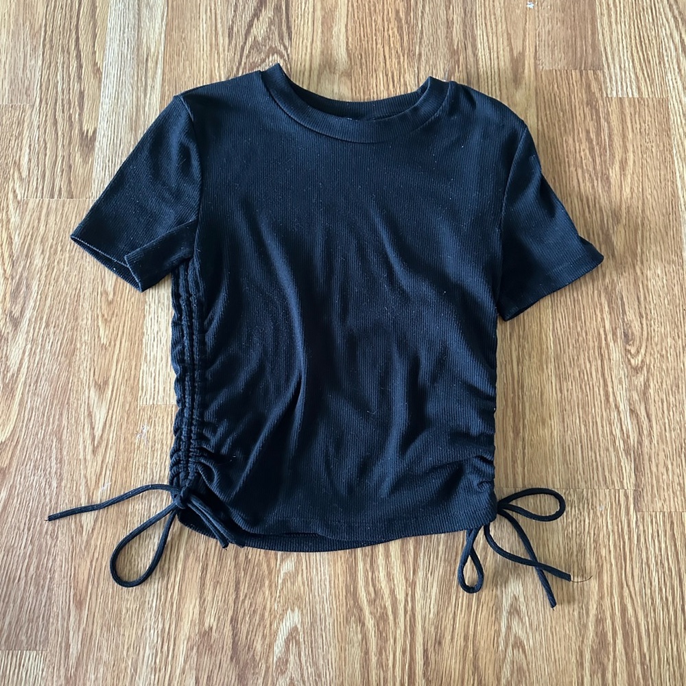 H&M Black Short Sleeve Tee with Side Ties